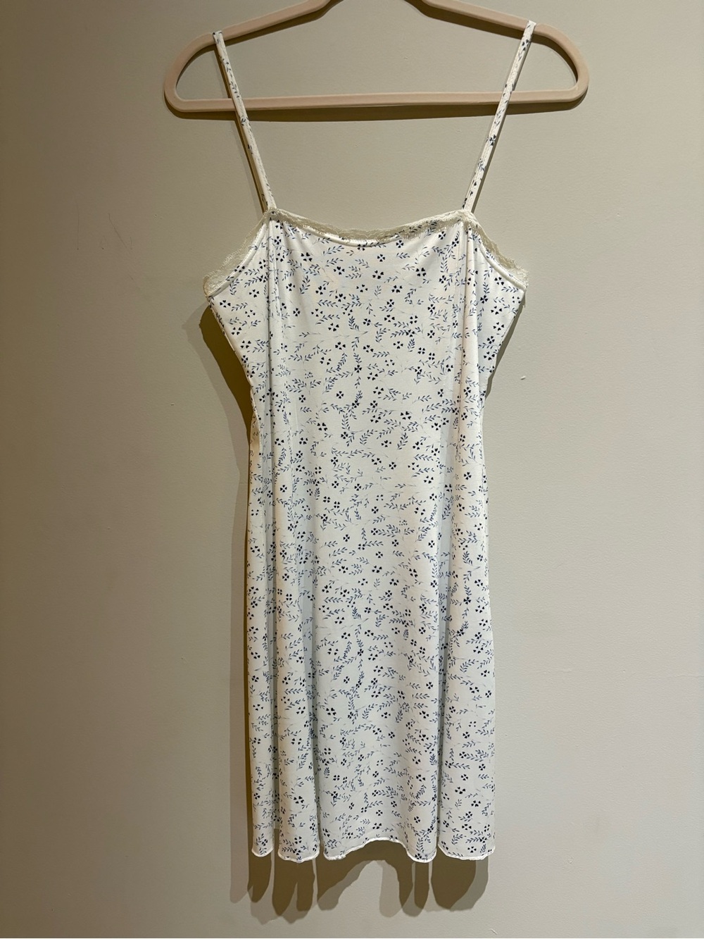 Cream Floral Slip Mini Dress with Blue Print
